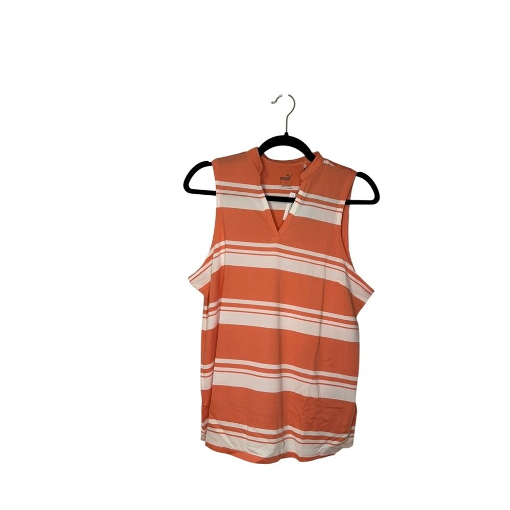 Puma Cloudspun Sleeveless V-Stripe Polo Shirt,‎ Size L, Carnation Pink NWT